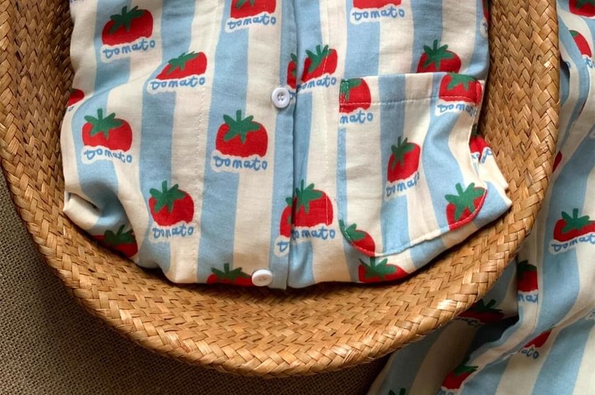 GOUB - Pyjamaset: overhemd met tomatenprint en knoopjes + broek