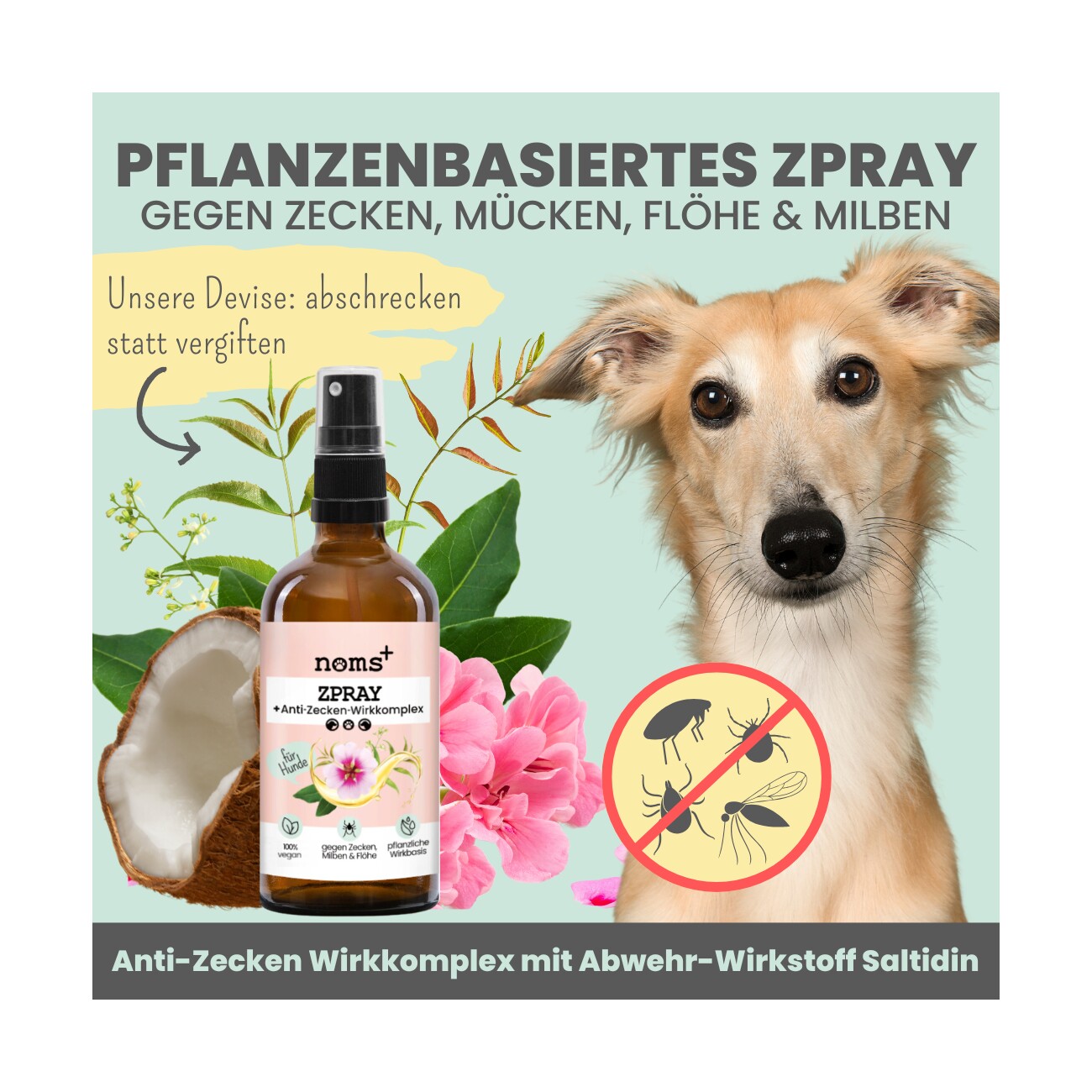 noms+ Zpray für Hunde gegen Zecken, Flöhe, Milben & Mücken 100ml