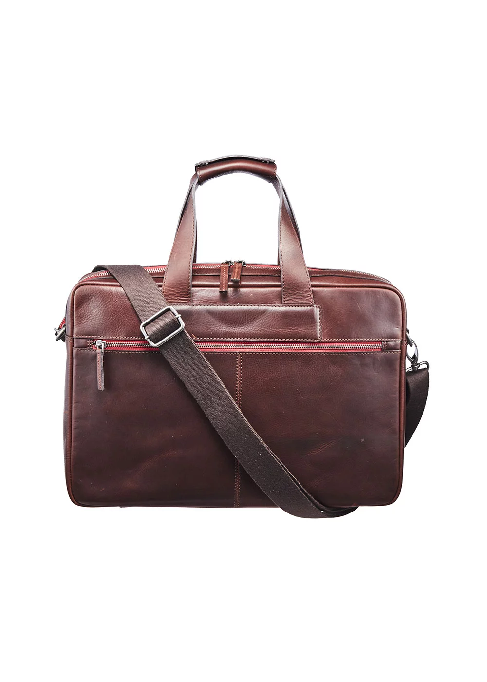 CARTABLE SOHO ZIP ROUGE CUIR MARRON