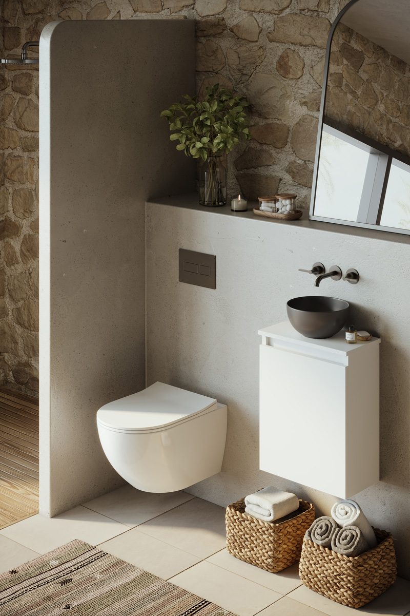 Fontana Bano toiletmeubel mat wit 40x22cm met mat zwarte waskom