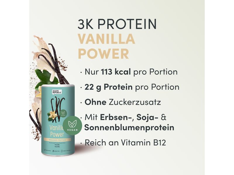 Shape Republic 3K Protein vegan Vanille 420 g Veganes Proteinpulver mit Süssungsmitteln und Vanillegeschmack