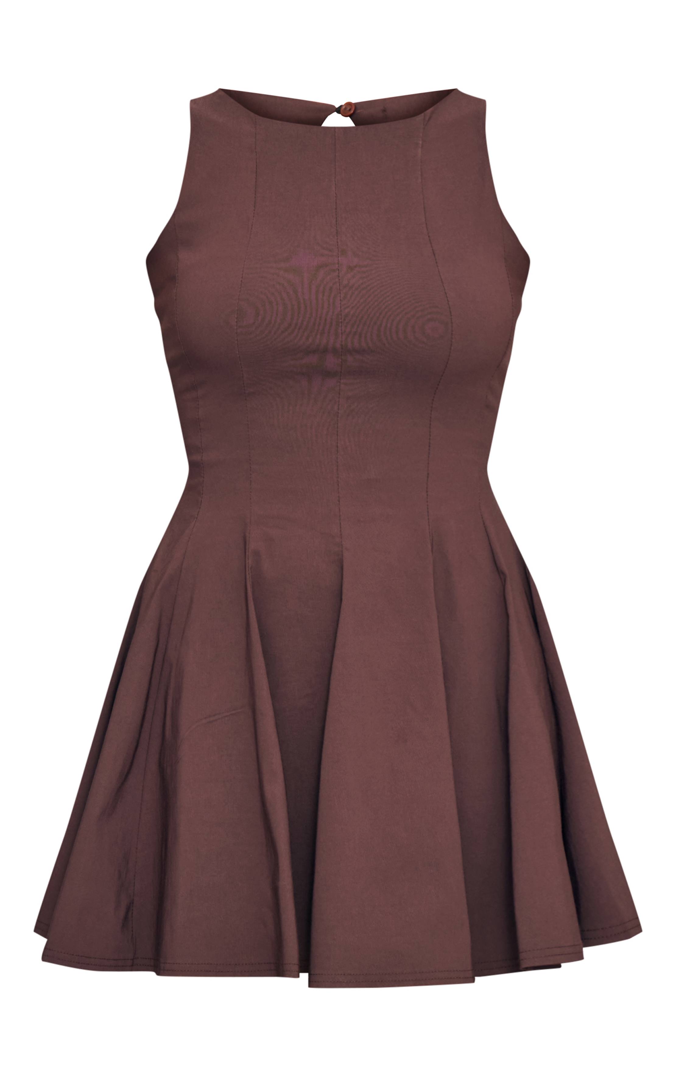 Chocolat Robe Droite Plissée En Tissu Extensible À Encolure Dos Nageur