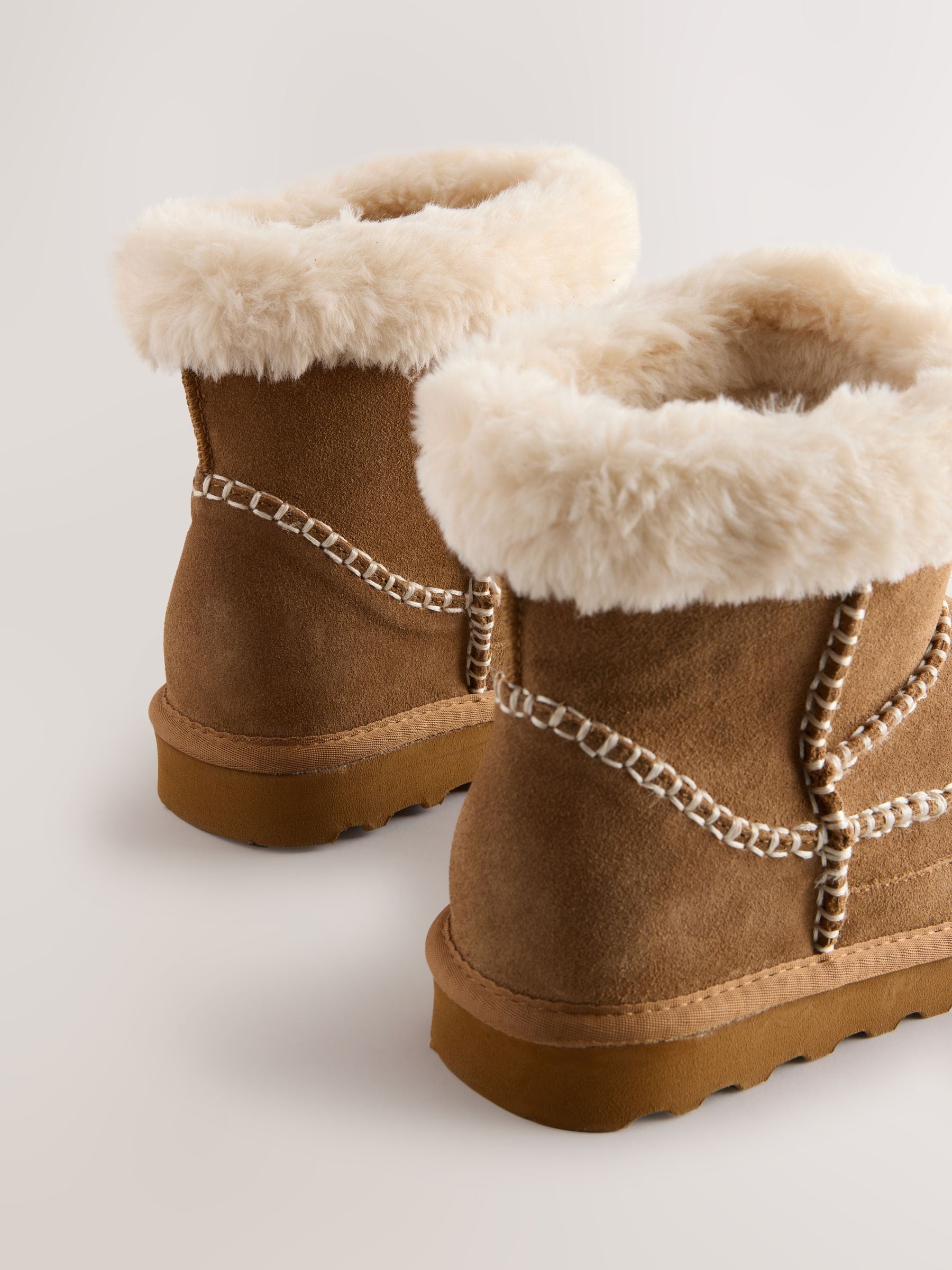 Kastanjebruin suéde - Water Repellent Whipstitch Faux Fur Lined Midi Boots