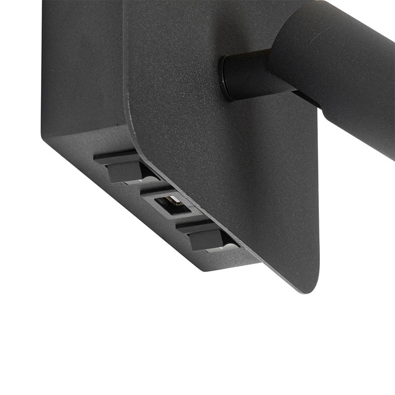 Wandlamp zwart incl. LED met USB en leeslamp met schakelaar - Robin