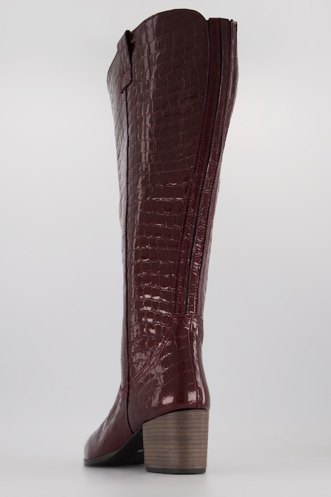 Lederstiefel, XXL-Schaft, Kroko-Prägung, Weite H