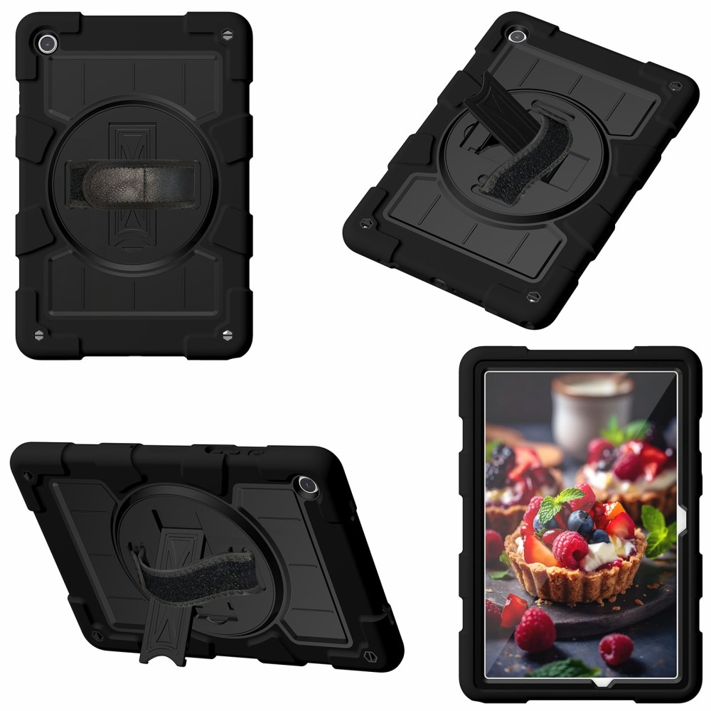 Samsung Galaxy Tab A9  Plus Hybrid Outdoor Case Hülle Handschlaufe   Schultergurt - Schwarz