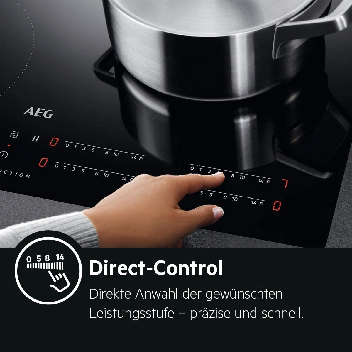 AEG IKE64450XB Elektro-Kochfeld/60 cm/Glasfarbe Schwarz/Induktionskochfeld mit Power-Funktion/3stufige Restwärmeanzeige/autarkes Kochfeld/Edelstahlrahmen