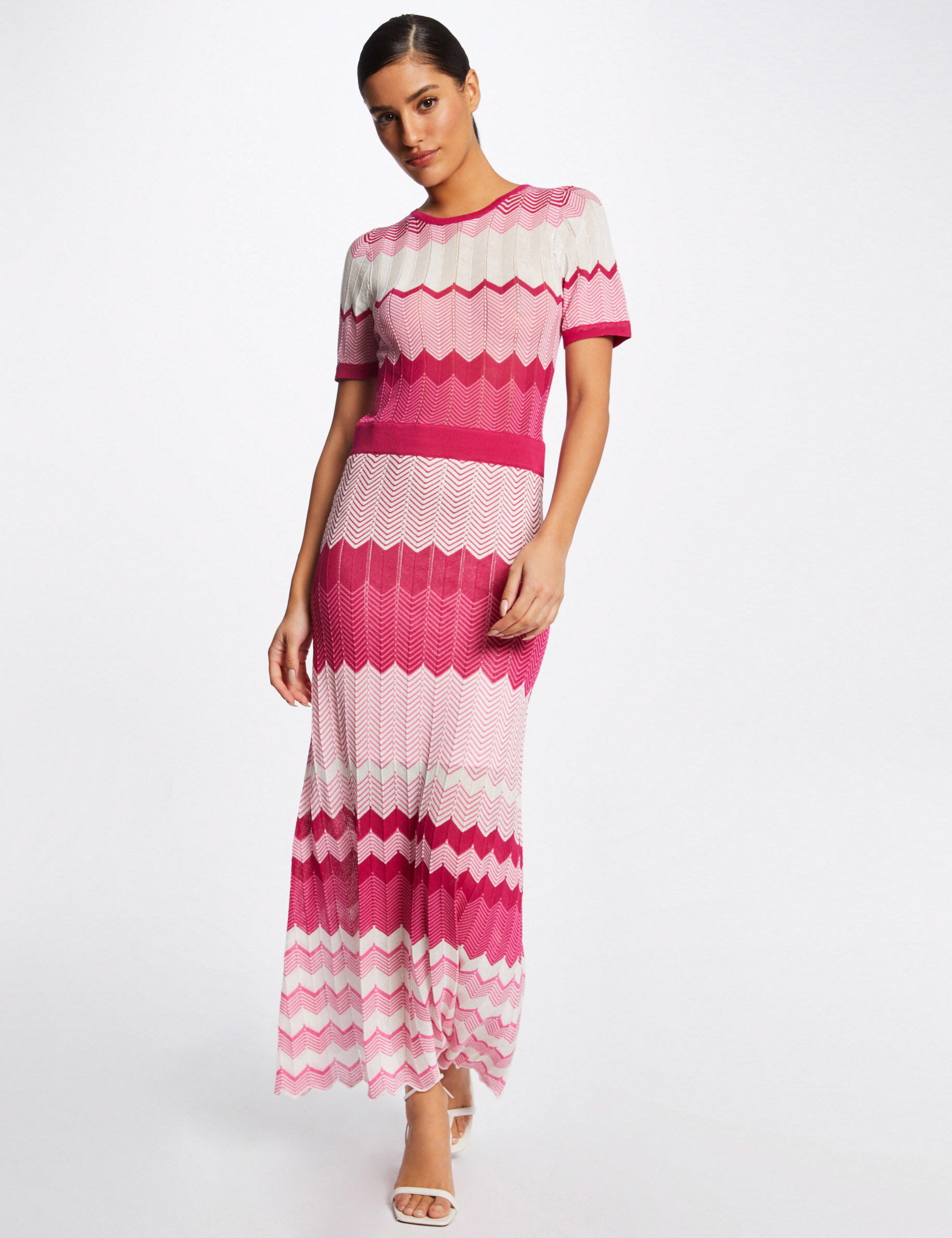 Robe pull longue droite imprimé chevron rose fonce femme - rose_fonce