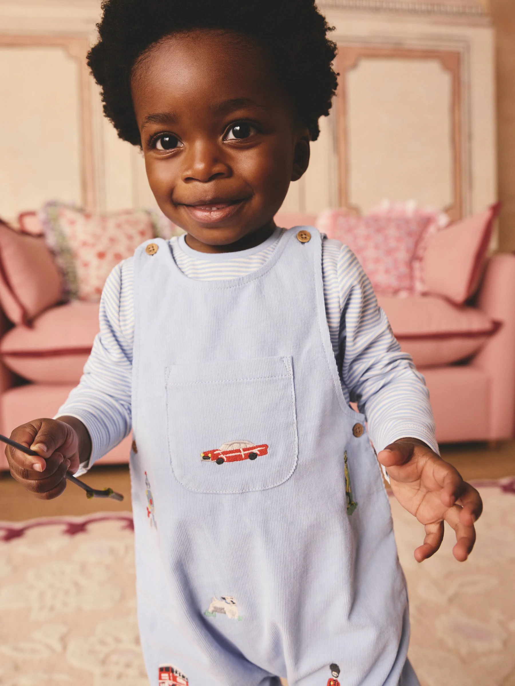Blauw - Baby Corduroy 100% Cotton Dungaree and Bodysuit Set