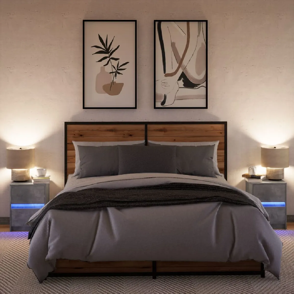 vidaXL Armoires de Chevet LED - Gris Béton
