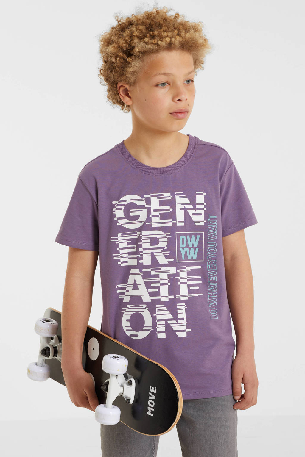 anytime T-shirt met tekstopdruk paars