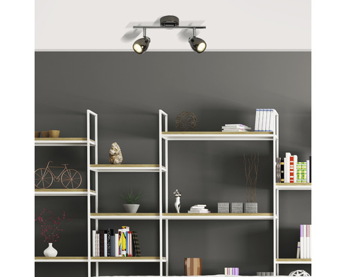 LED plafondspot 2x3W 2x250 lm 3000 KB 33 cm chroom/zwart