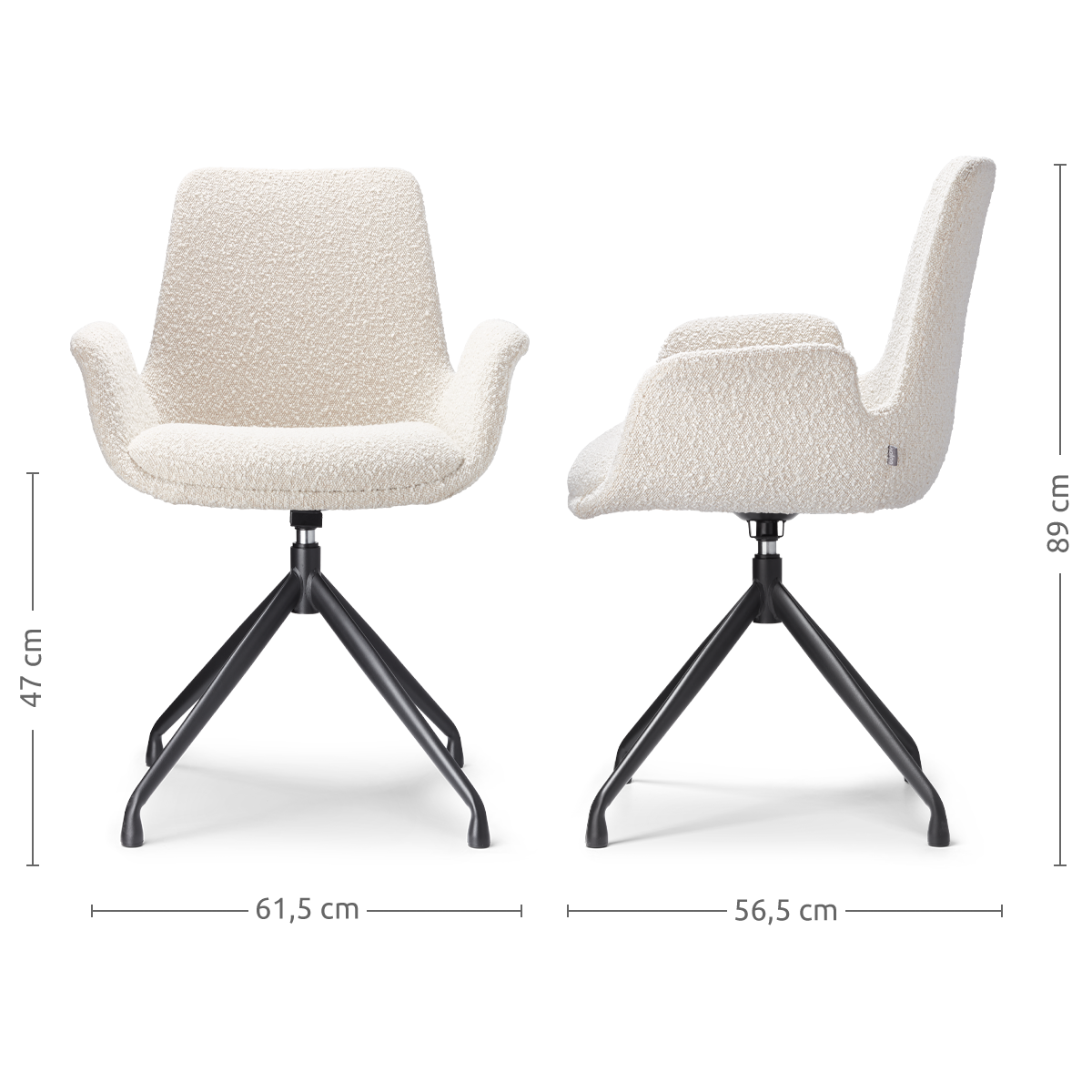 Eetkamerstoel Nola-Eef draaibaar bouclé beige - zwart