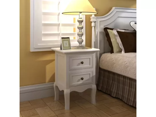Table de chevet 2 pièces avec 2 tiroirs MDF Blanc