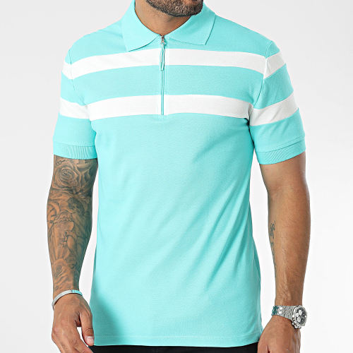 Polo Manches Courtes Bleu Clair Blanc