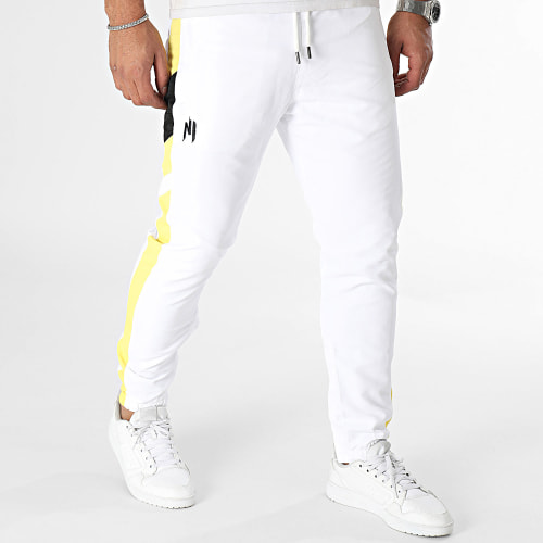 Pantalon Jogging A Bandes Uzi Blanc Jaune