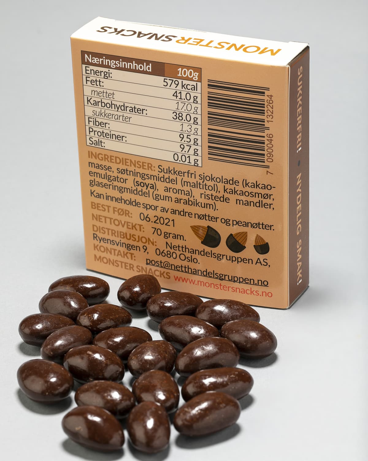 Monster Almonds &amp; Sugar Free Chocolate 5x70g - FEMPAKNING!