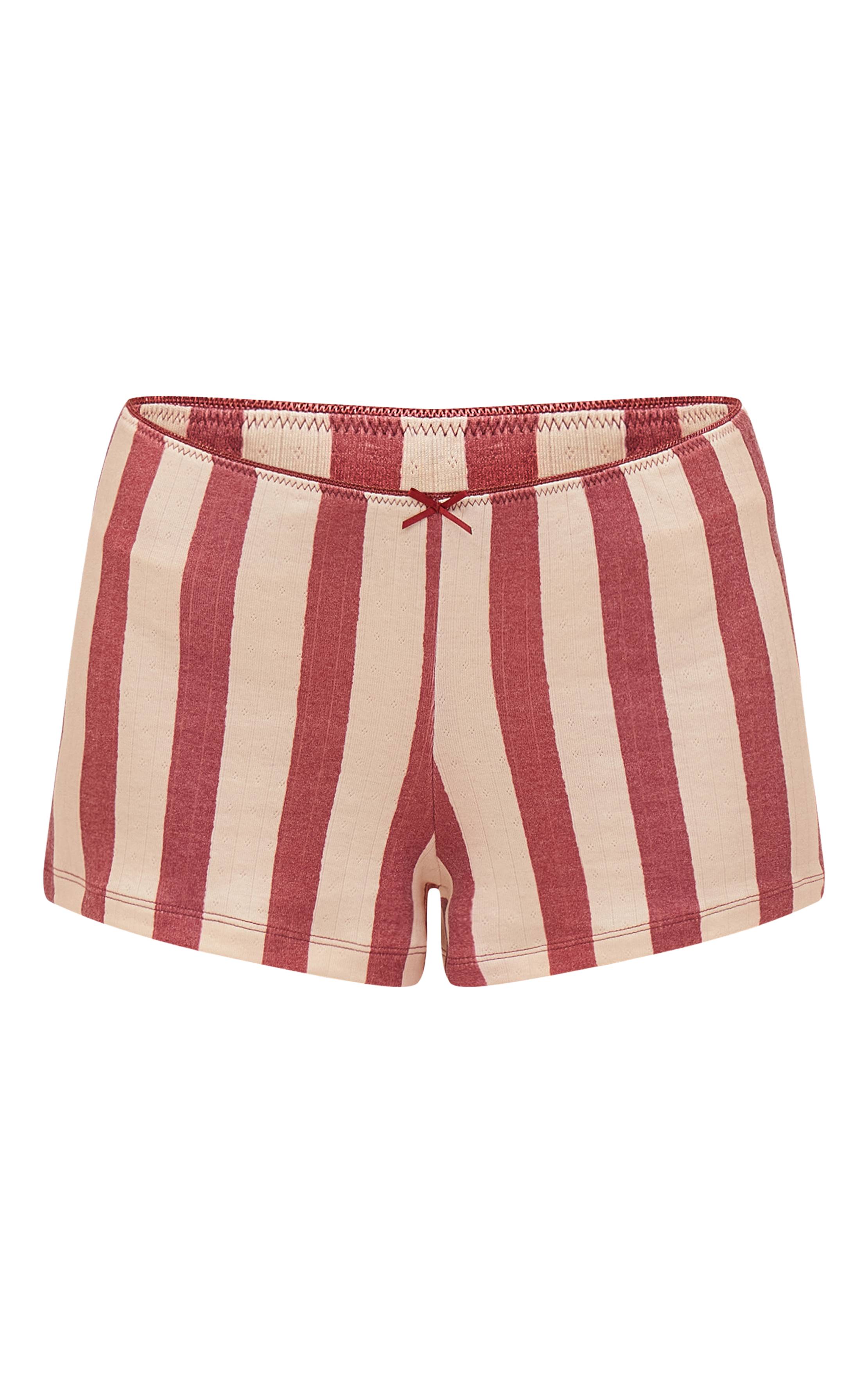 Rouge Mini Short De Pyjama Pointelle À Rayures