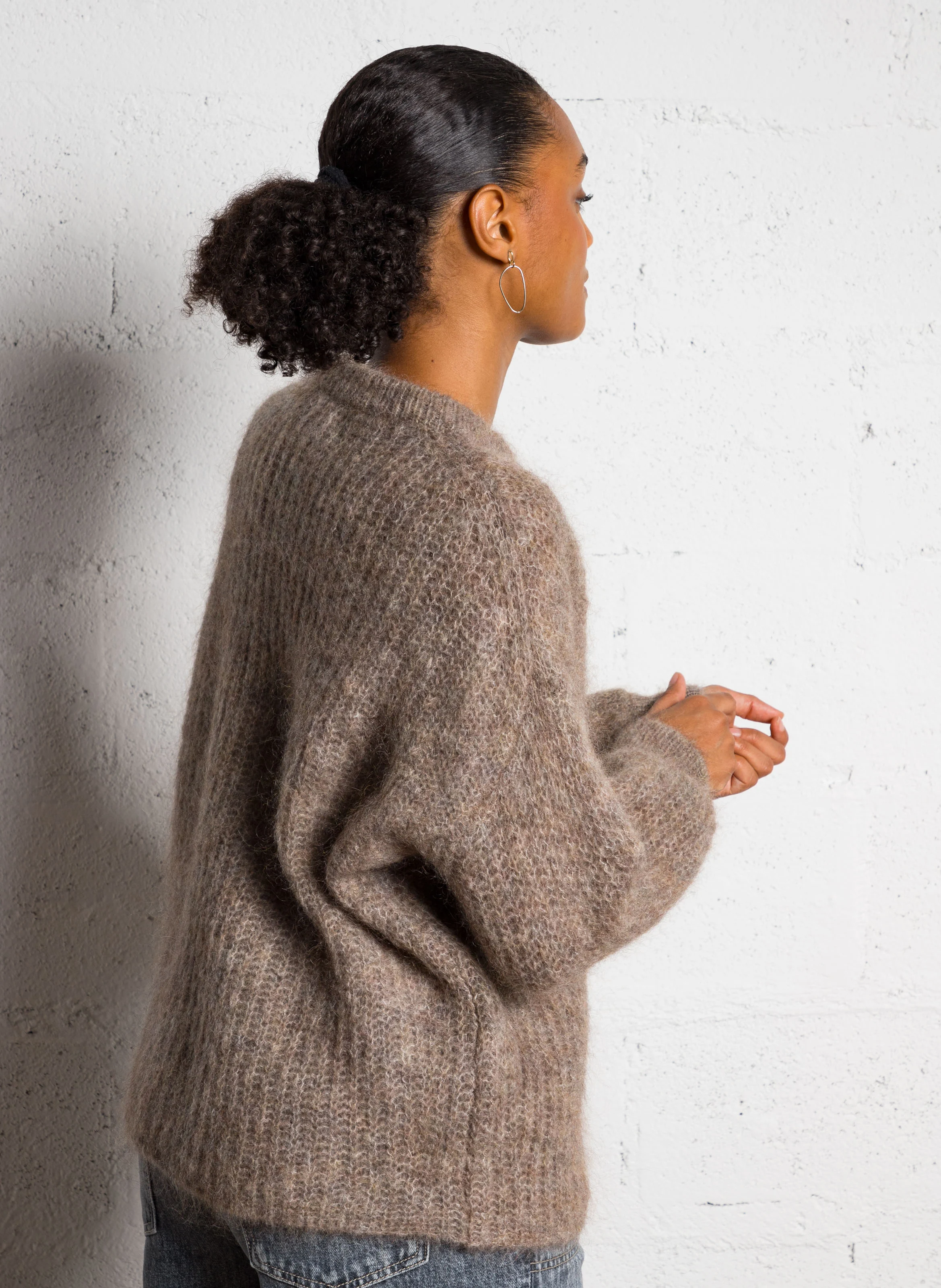 BURMA - Pull col rond oversize en laine mélangée | Marron