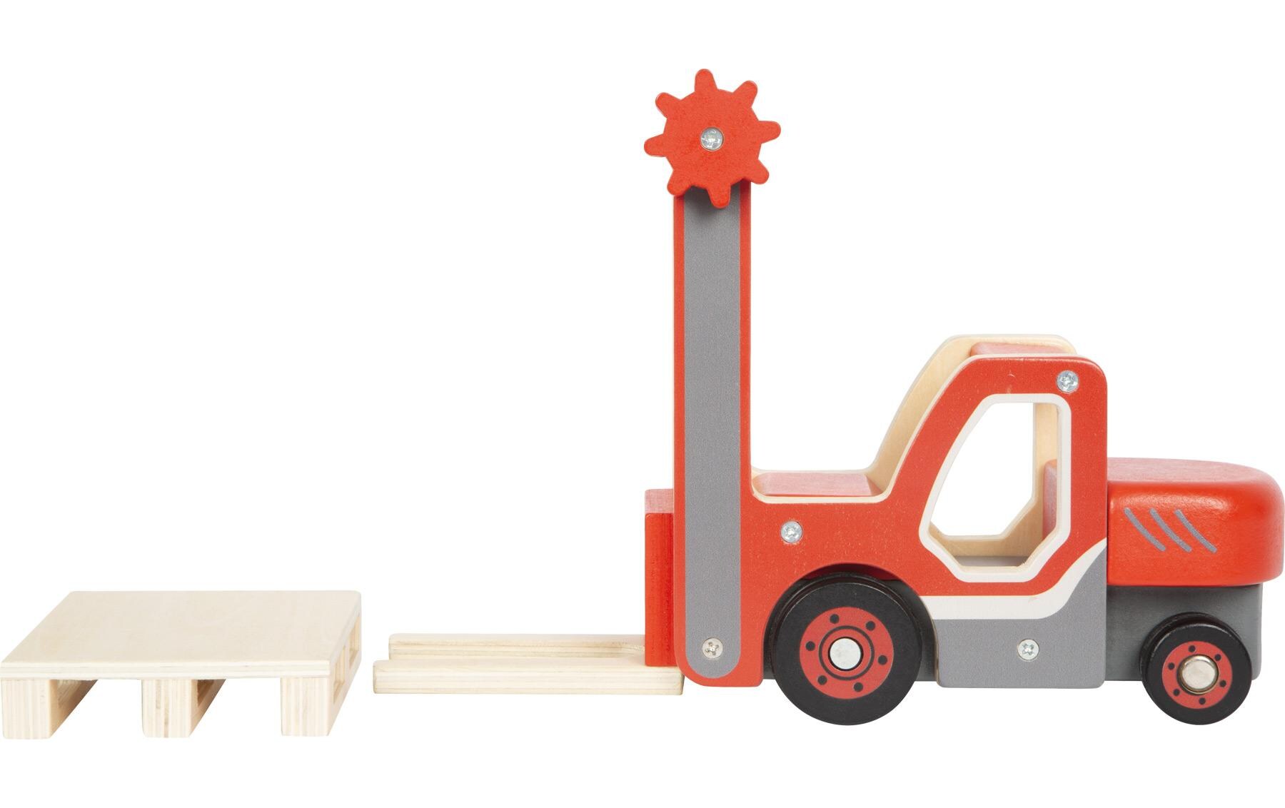 Gabelstapler mit PaletteStabiler Holz-Gabelstapler zum Spielen mit beweglicher Palette