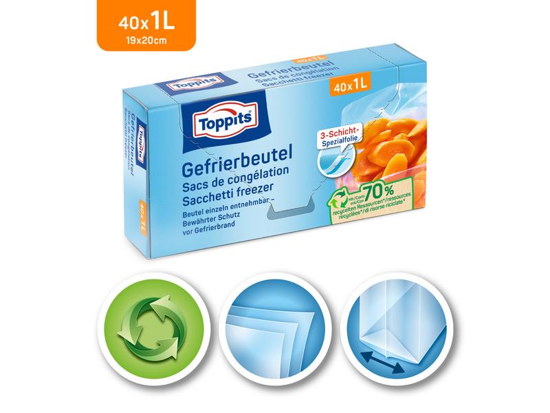 Toppits Gefrierbeutel Gefrierbeutel 1 Liter 40 Stück Beutel zum Einfrieren von Lebensmitteln