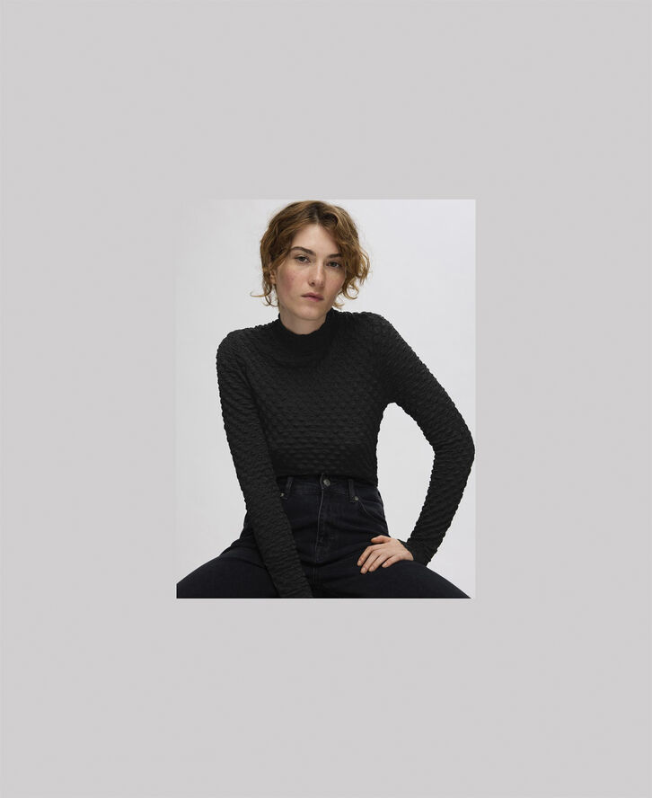 Selected Femme SLFTIMMI LS HIGH NECK STRUCTURE TOP Sort