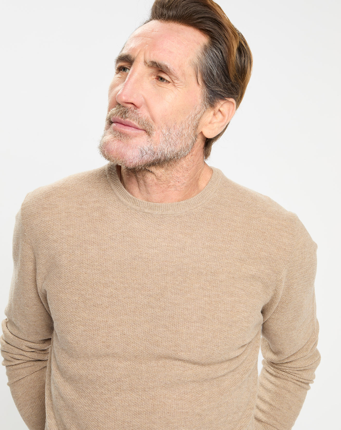 Hackett London Pull en Laine, Soie & Cachemire col rond texturé beige