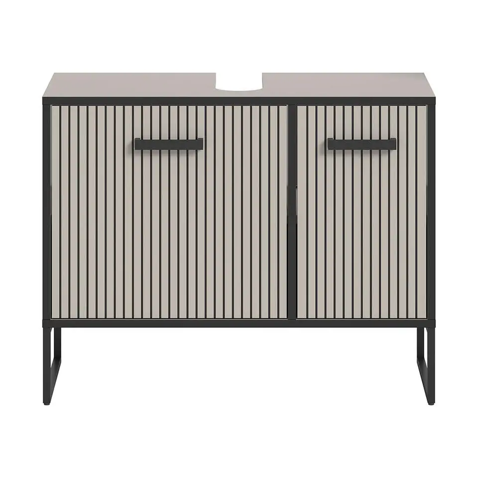 Hioshop Bagno wastafel 2 deuren lichtgrijs- crèmekleurig