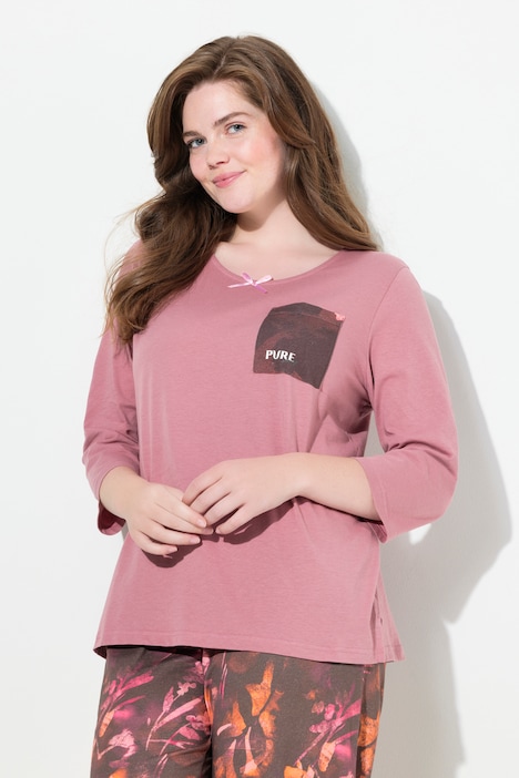 Pyjamashirt, U-Boot-Ausschnitt, 3/4-Arm, Biobaumwolle