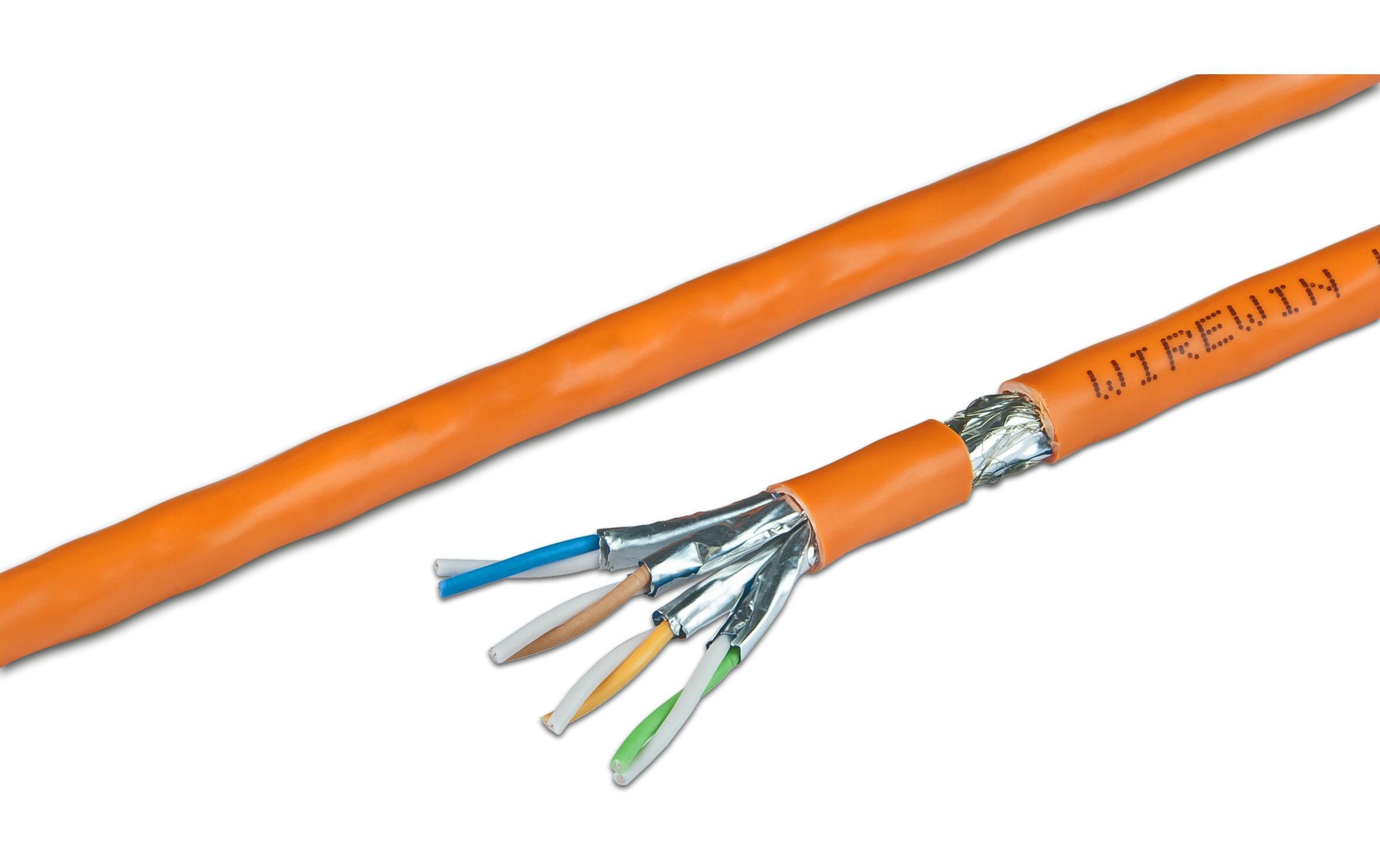 Verlegekabel VKW SFTP K7 LSOH3 Cat 7, S/FTP, 100 m, Orange<br>KAT7 Verlegekabel, S/FTP, 1000MHz, LSOH3, Single, 100m