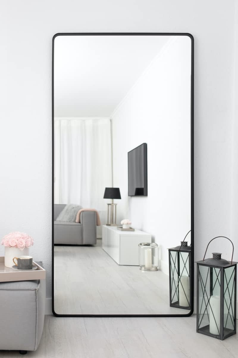 MySpiegel.de Rechteckiger Wandspiegel mit Alurahmen in Schwarz 60 x 160 cm