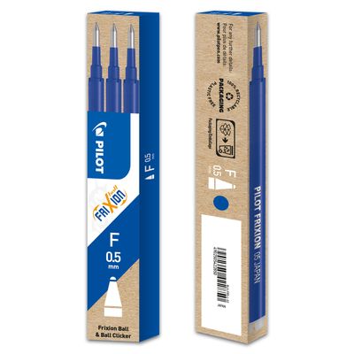 Pilot Frixion Ball - 3 Recharges pour rollers effaçables - 0,5 mm - bleu