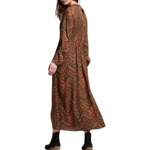 Superdry - PRINTED LS SMOCKED MAXI DRESS Marrón