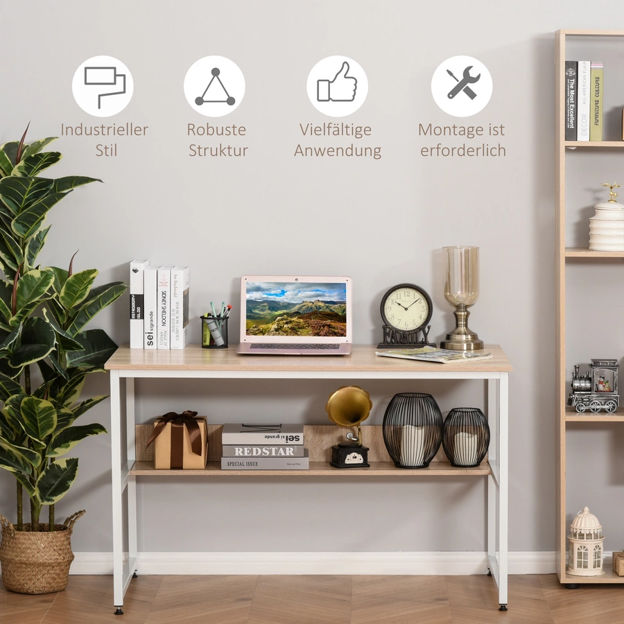HOMCOM Schreibtisch mit großer Arbeitsfläche natur