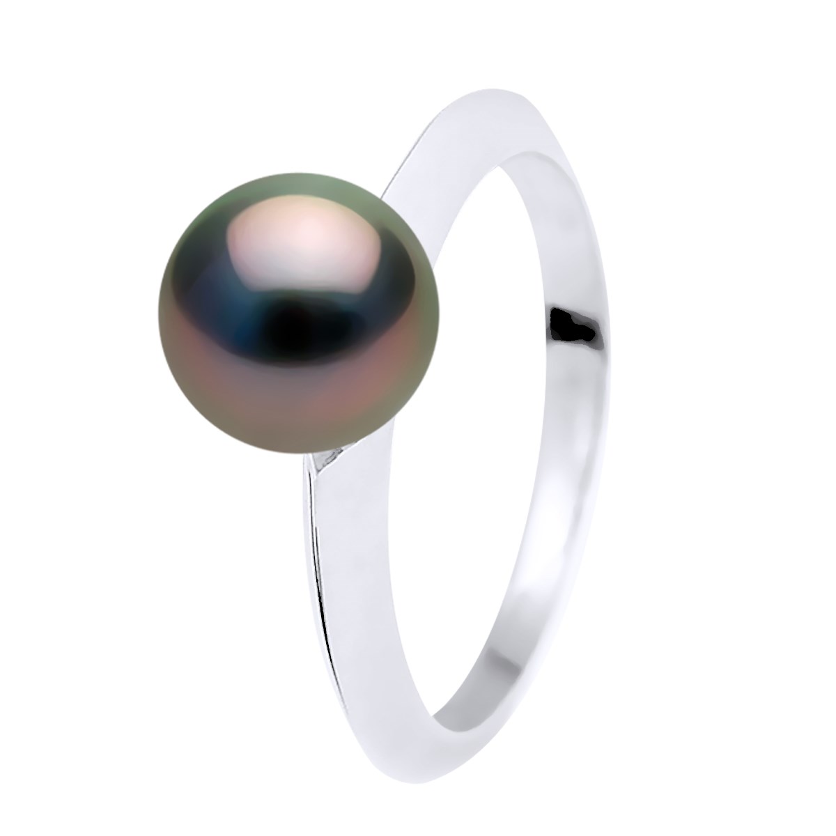 Bague Jonc Perle de Tahiti Ronde 8-9 mm Or Blanc
