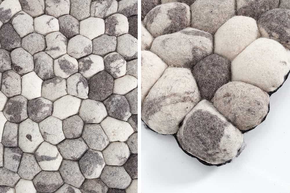 Handgewebter Schurwolle-Teppich ORGANIC LIVING 200x120cm grau Filz Steinoptik