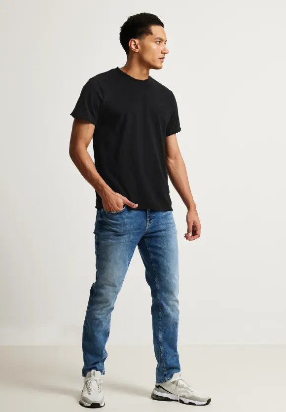 Slub T mit offenen Kanten - Black