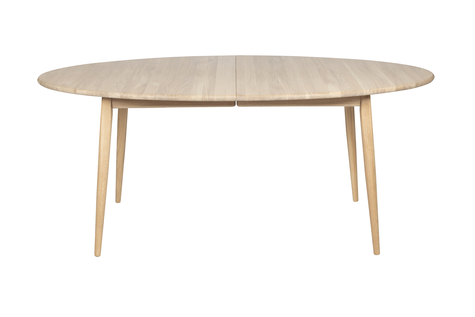 Nord H7 spisebord 105x180 cm, ovalt. Hvitoljet heltre eik med uttrekk til 2 tilleggsplater.