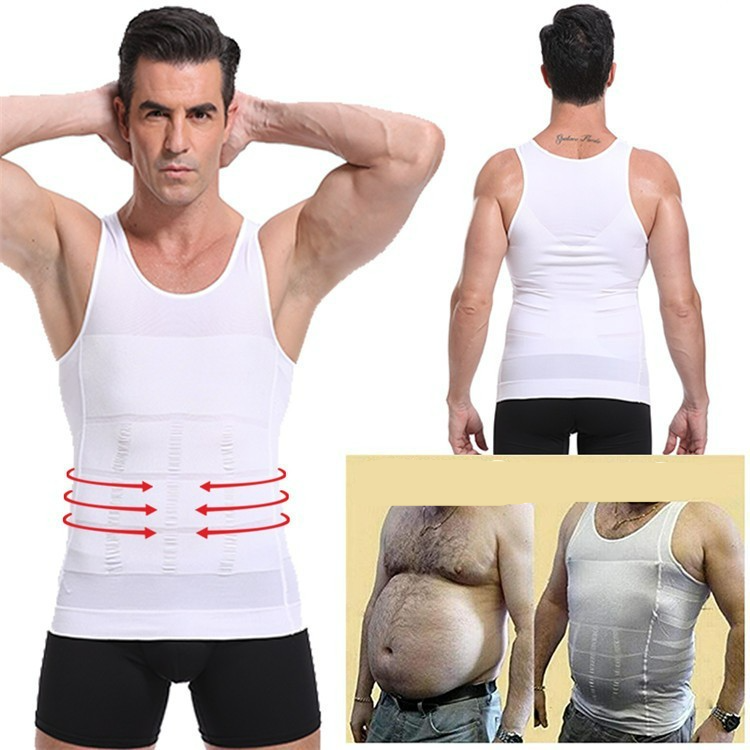 (Gr. L) Herren Body Former Shapewear Tanktop Bauchweg Unterwäsche - Beige
