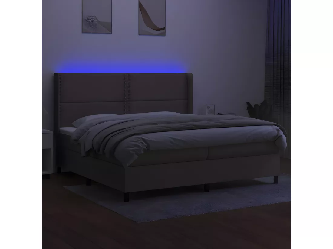 Sommier tapissier et matelas et LED Taupe 200x200 cm Tissu
