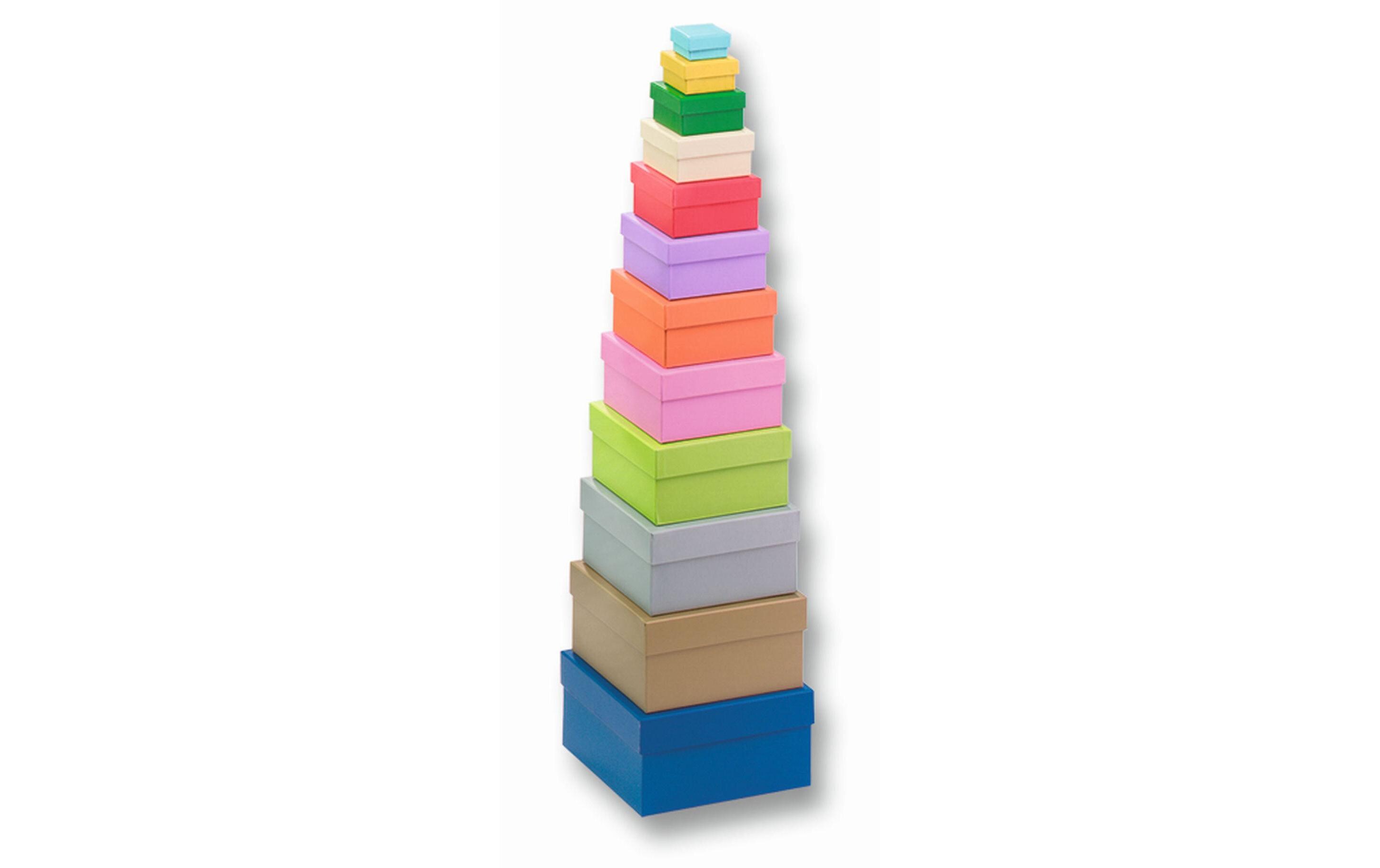 Papp-Schachtel 12-teilig Eckig, FarbigPappschachtel-Set