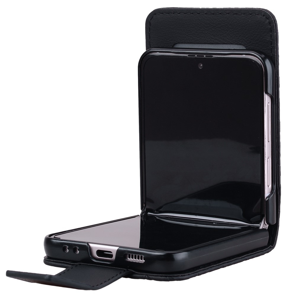 Samsung Galaxy Z Flip7 Leder Tasche Flip Cover Rhombus Imprint - Schwarz
