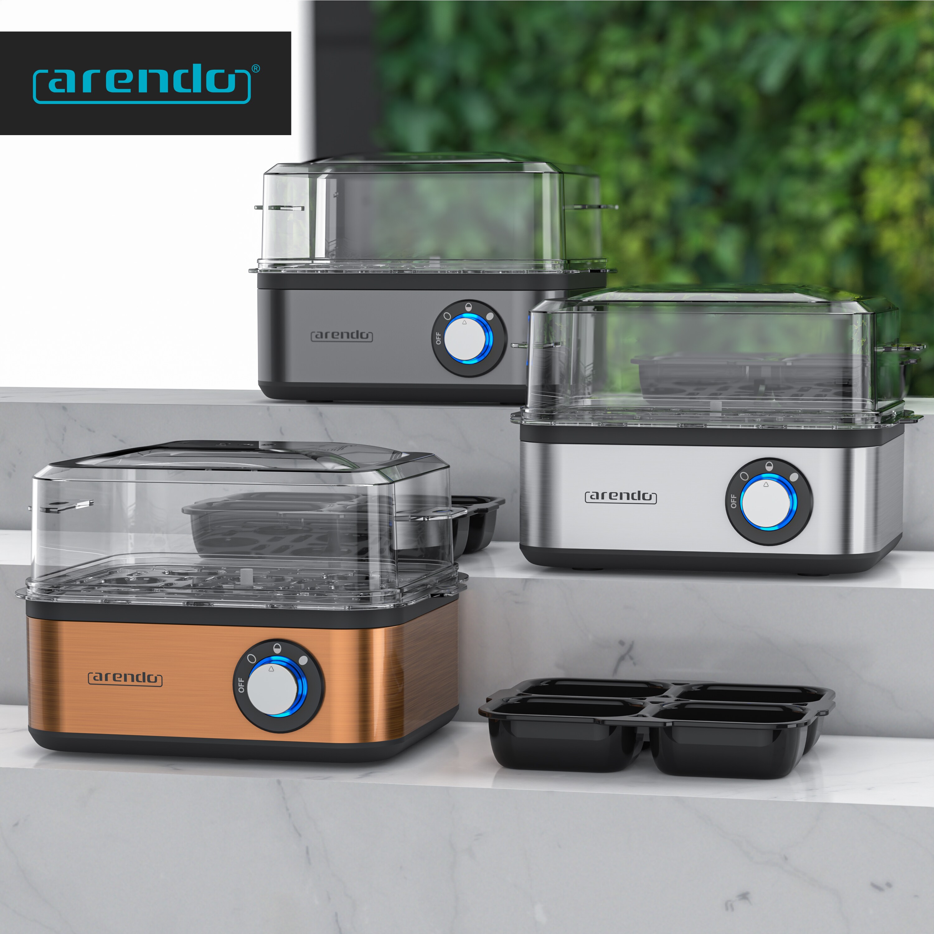 Arendo Eierkocher 8-fach, 500 W, Edelstahl, Warmhaltefunktion, Härtegrad einstellbar, für 8 +Eier, Kupfer