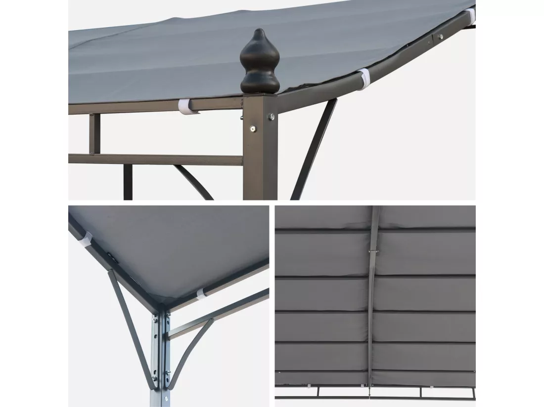 Pergola adossée 3x2.5m - Brestum - Toile grise - Pergola murale