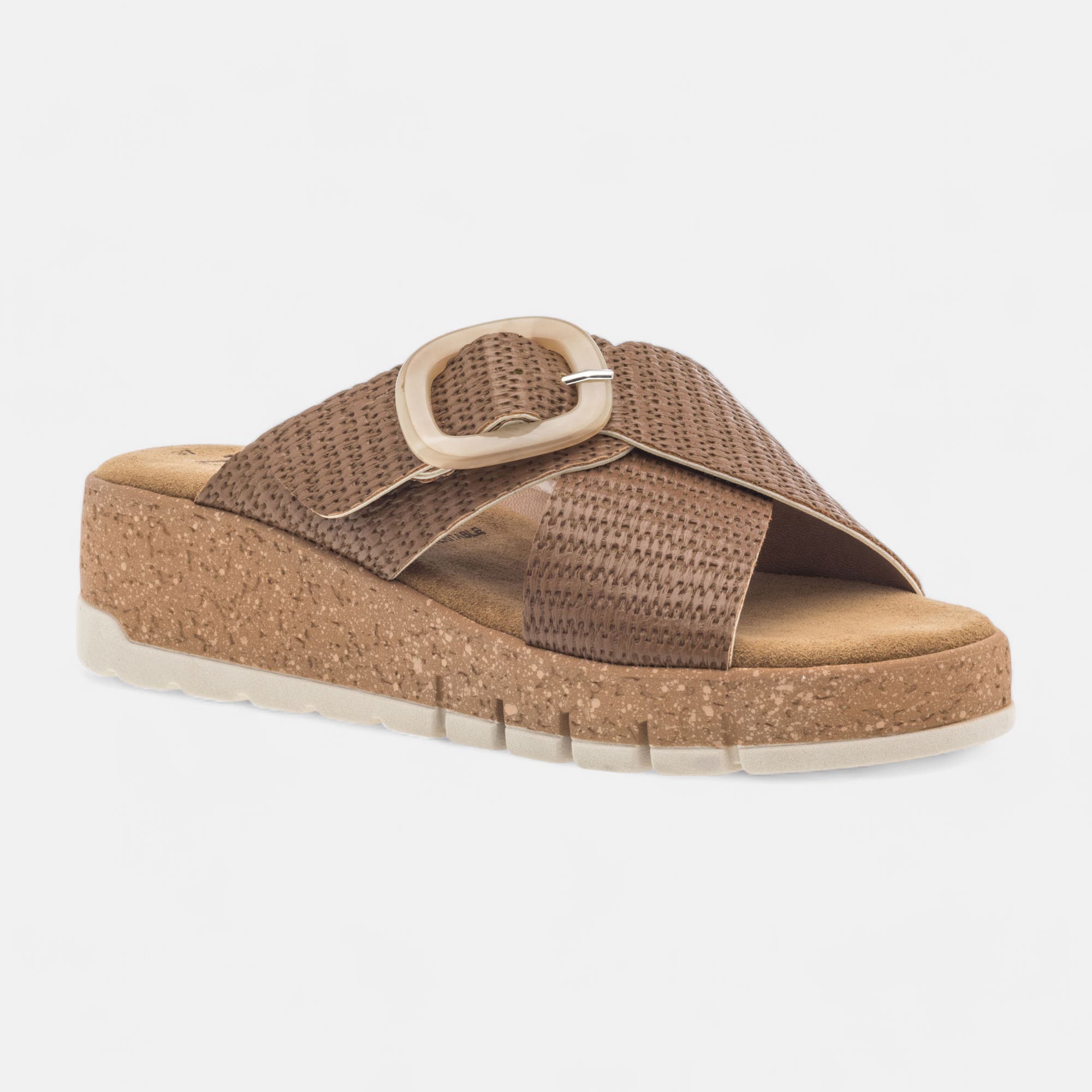 Mules à talon compensé Femme camel