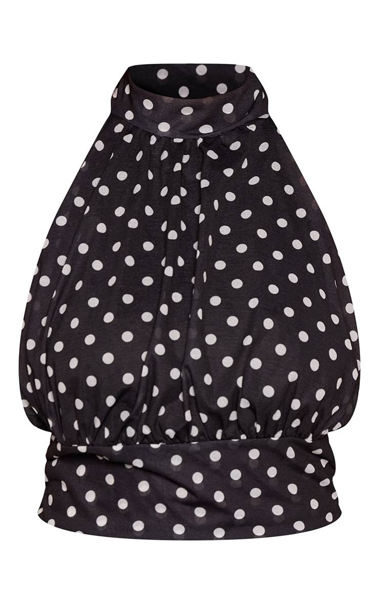 Black Polkadot Top Shape À Pois Noir Et Blanc Avec Encolure Dos-nu