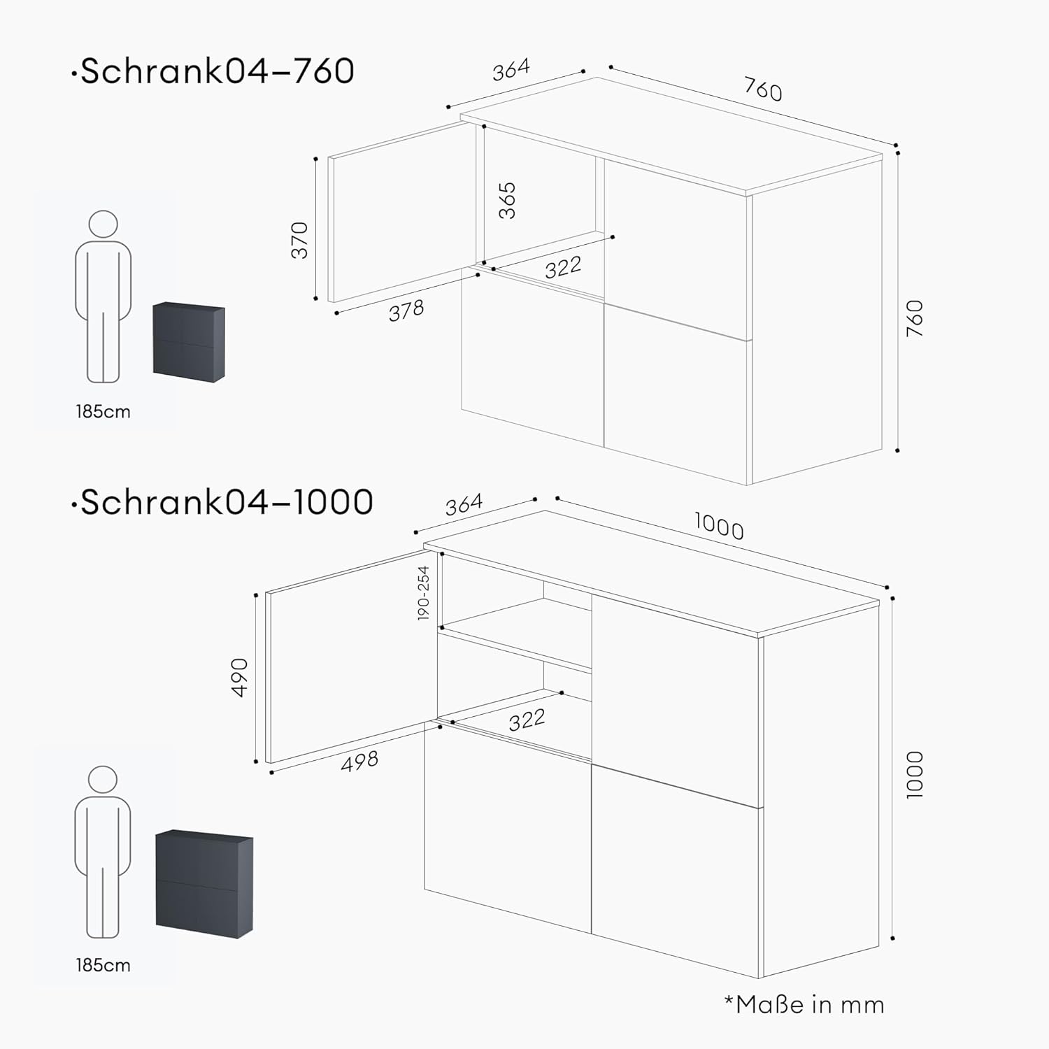 Mai & Mai Möbel Kommode Aufbewahrungsschrank mit 4 Türen in Anthrazit matt Sideboard Schrank Mehrzweckschrank BTH: 76x36,4x74 cm Schrank04