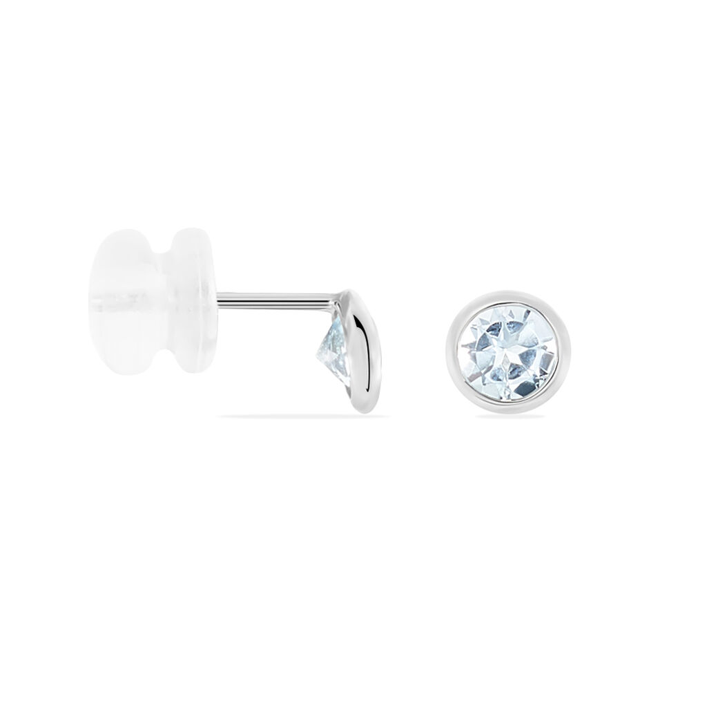 Boucles D'oreilles Puces Edy Serti Clos Or Blanc Topaze