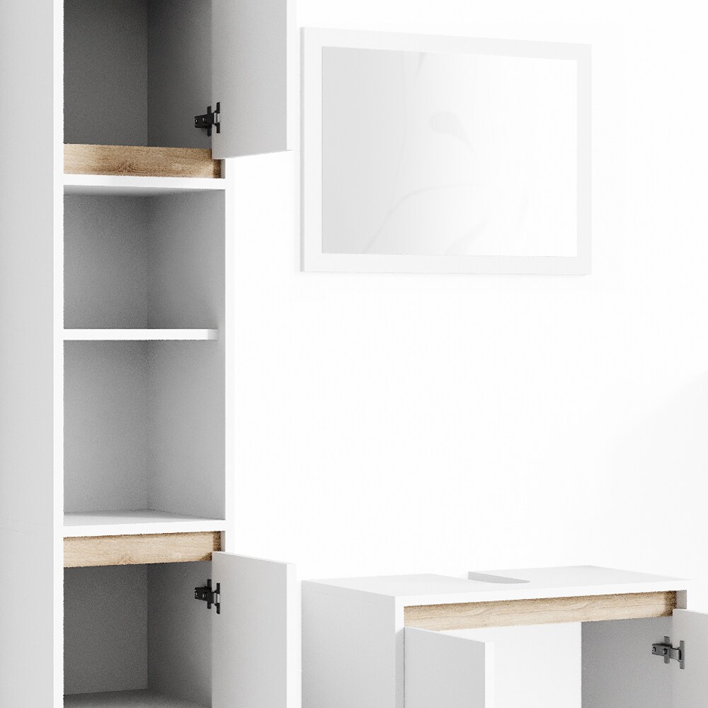 VICCO Badmöbel Set EMMA Weiß Sonoma Eiche Spiegel Unterschrank Hochschrank Midi