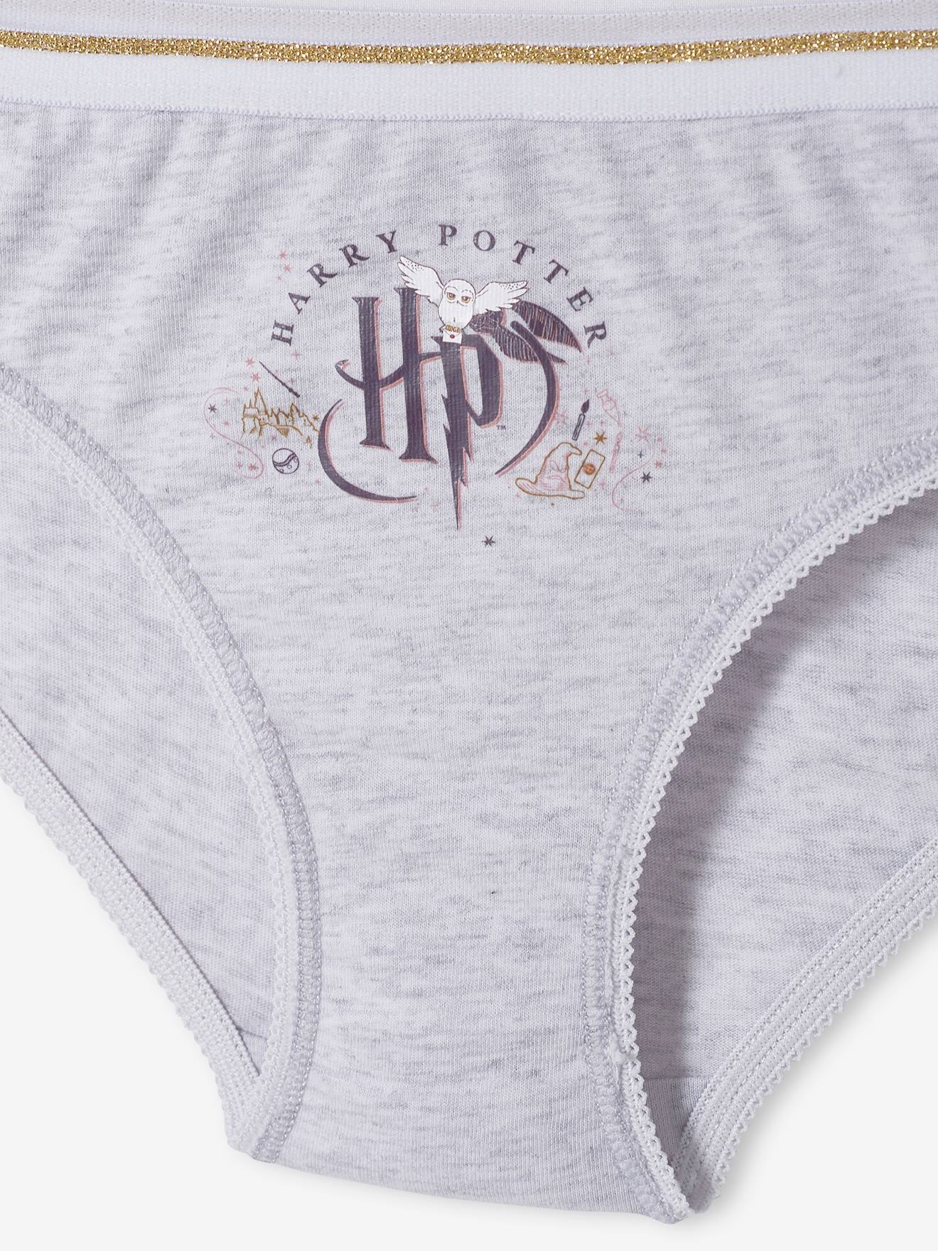 Pacote com 3 calcinhas lisas cinza-claro com estampas do Harry Potter®